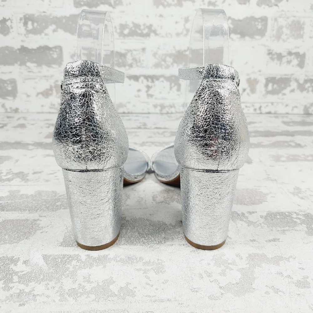 New Bandolino Armory 3 Silver Open Toe Ankle Strap Heeled Sandals D45 - Picture 6 of 12